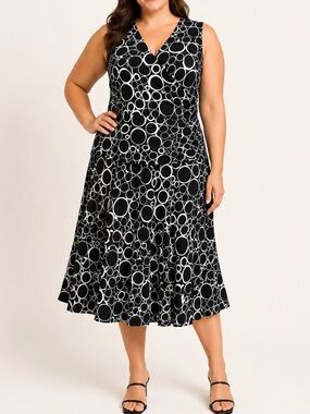 Talbots Petites Black White Circle Print Faux Wrap Dress 14